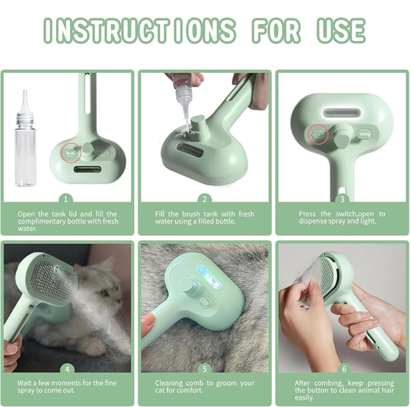 Spray Pet Brush For Shedding - Green