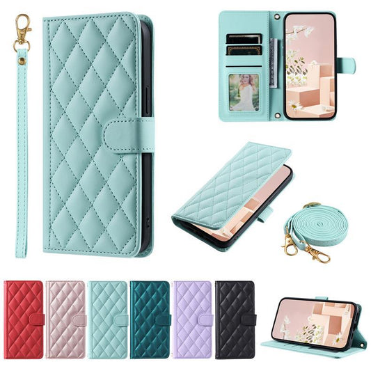 For Samsung A55 Mobile Phone Leather Case Small Chanel Style Crossbody Card Case Mobile Phone Case S24 Rhomboid Card Flip Cover Leather Case
